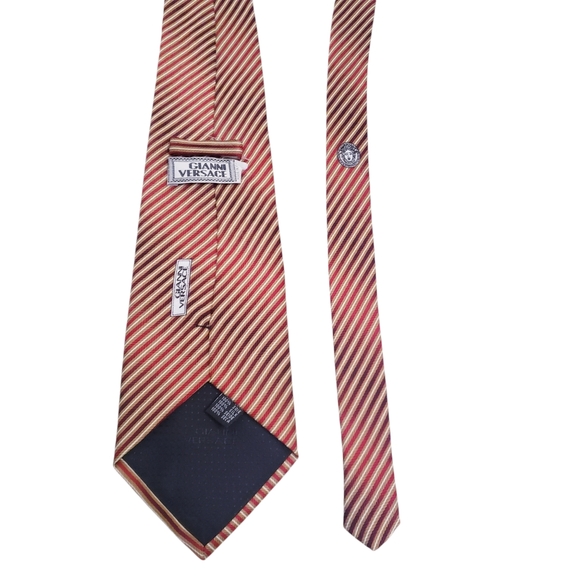 Gianni Versace Red Stripe Silk Tie with Medusa Logo - Picture 4 of 9